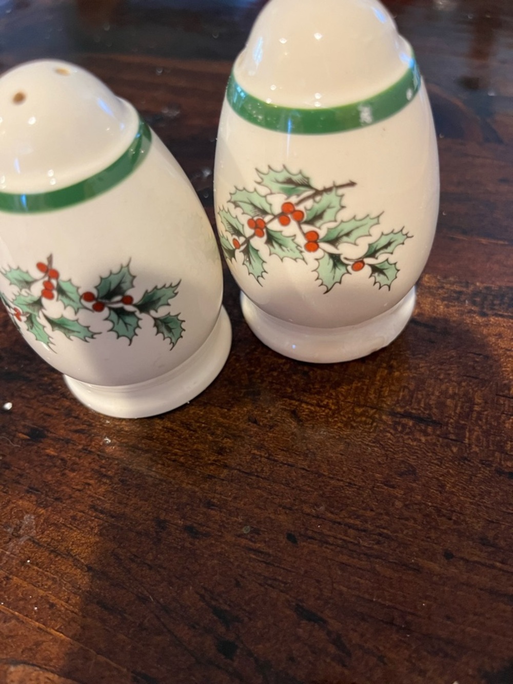 Spode Holiday Holly White and Green Salt and Pepper Shakers with Red Berries